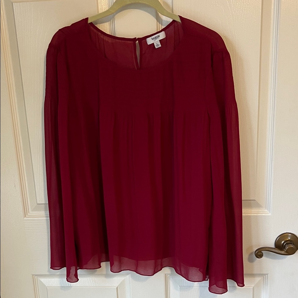 Kensie Deep Red Sheer Top